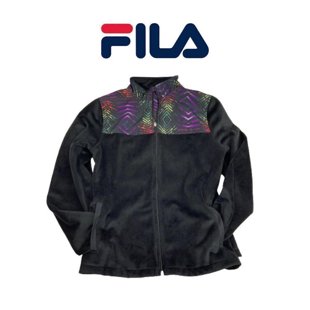 Fila Black Multi-Color Velvet Jacket Sz L